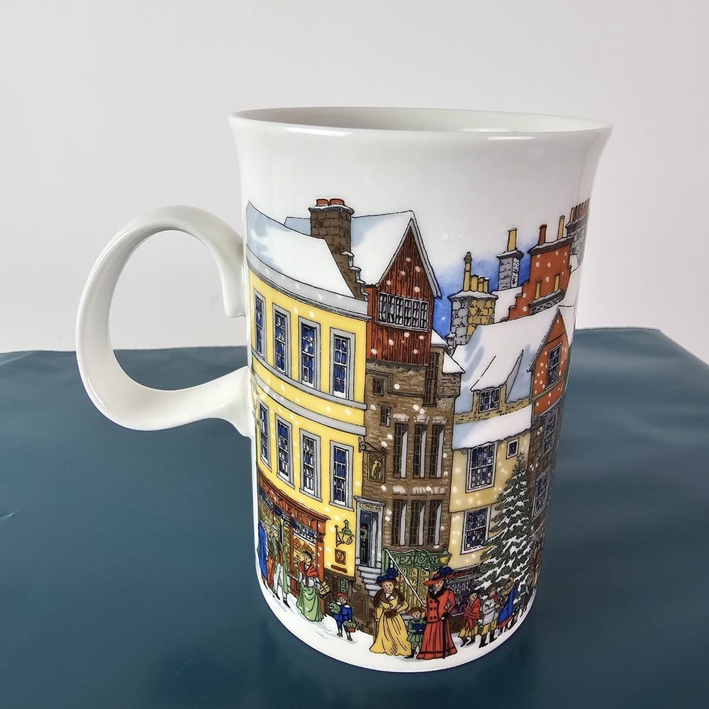 Dunoon Victorian Town Merry Christmas Mug Cup Fine Stoneware Made in England